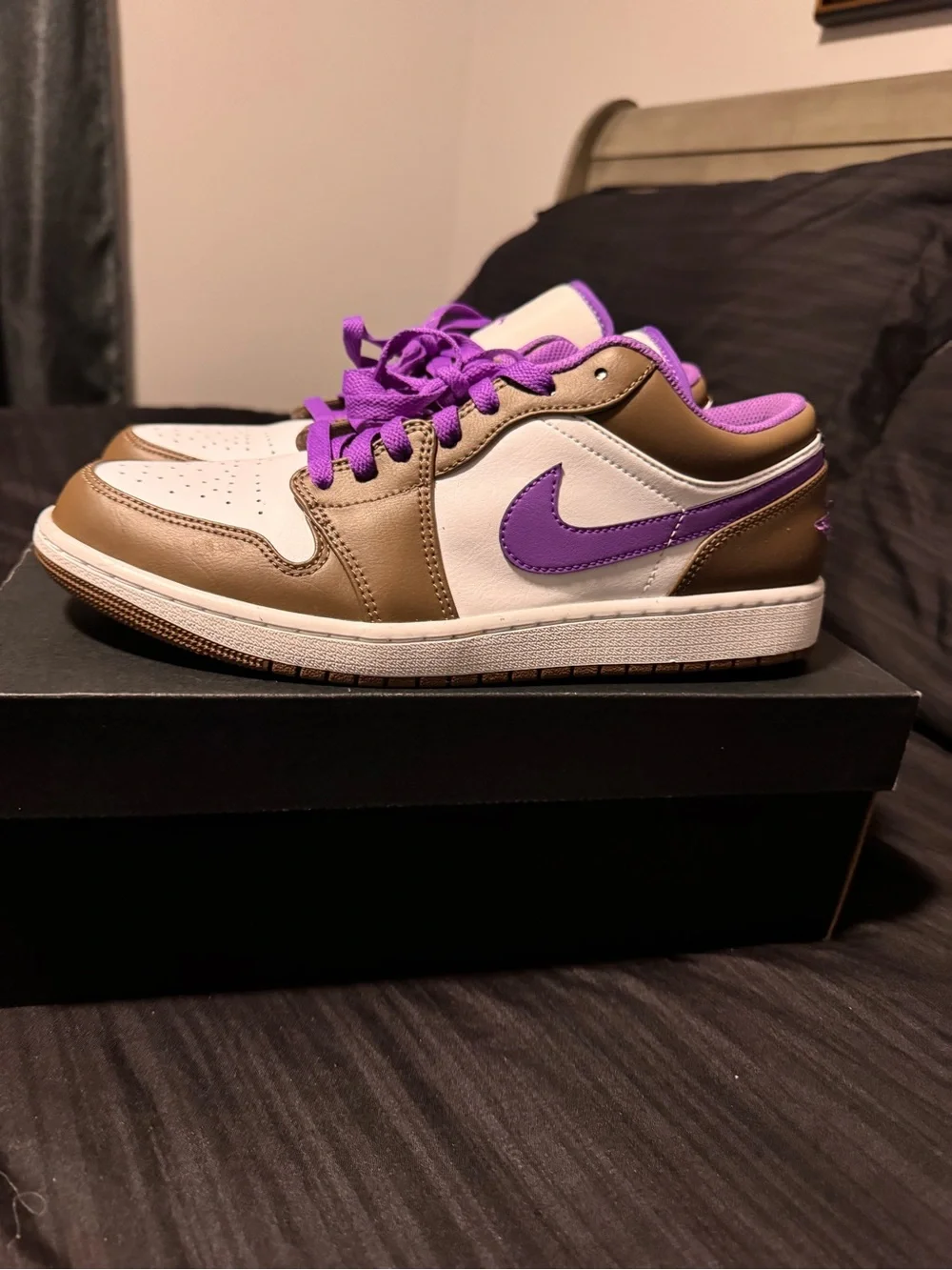 Air Jordan 1 Low Top Sneakers in White, Brown & Purple